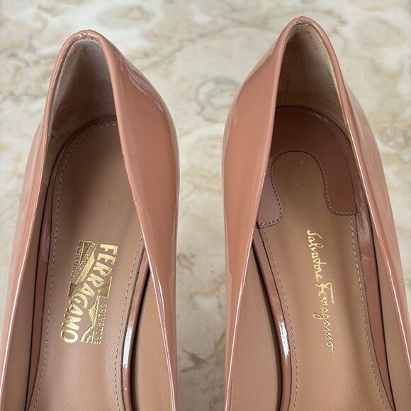 Salvatore Ferragamo Osimo Patent Leather Vara Bow High-Heel Pumps Ballerina Pink - Picture 8 of 16